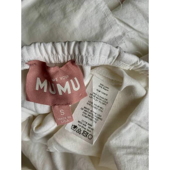 Show Me Your Mumu Iva Wrap Skirt in White Linen Small Lined Fringe Lace Tie - Picture 4 of 4